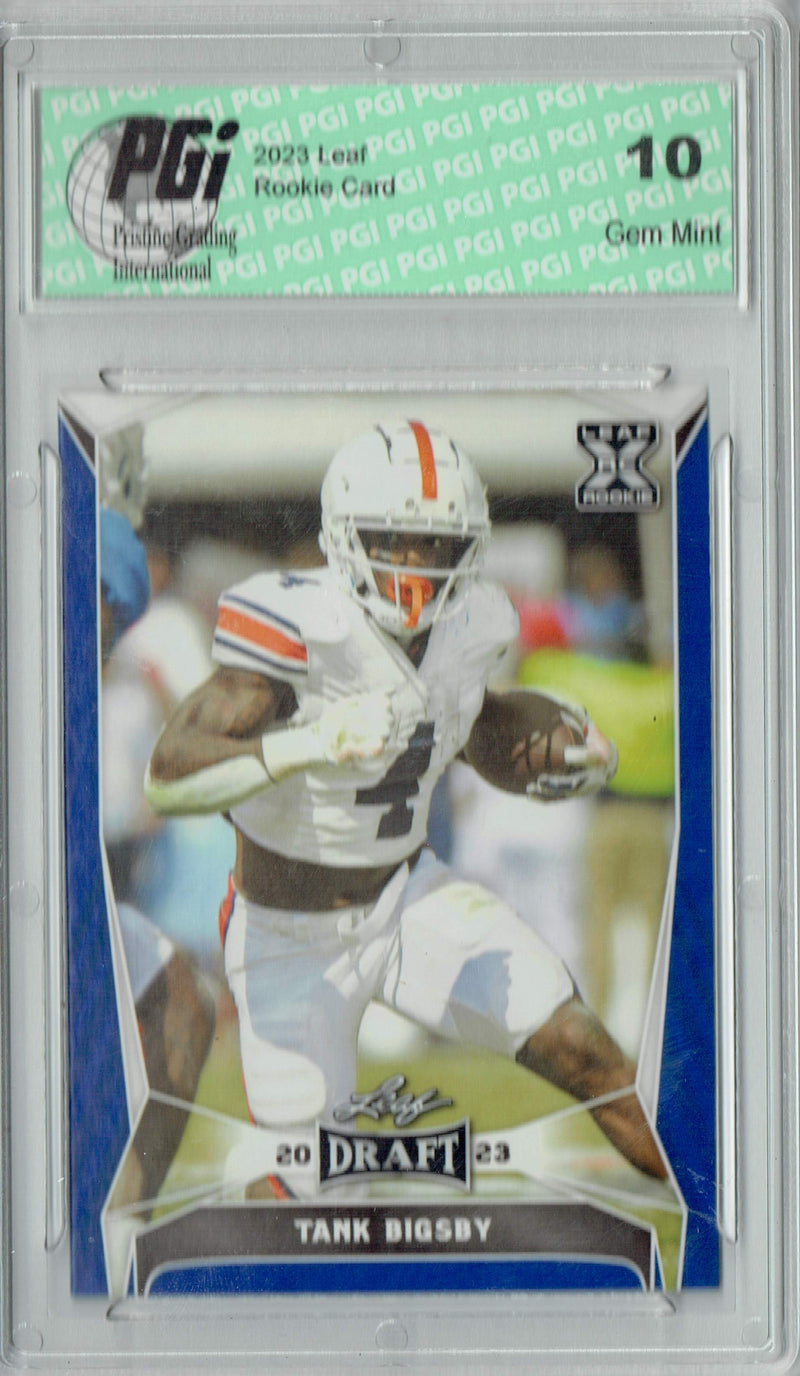 Tank Bigsby Rookie Card PGI 10 Gem Mint Football Trading Card 2023 Leaf Football #69 Blue SP