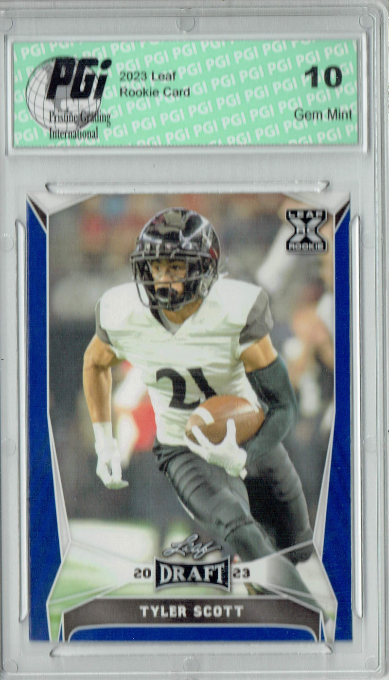 Tyler Scott Rookie Card PGI 10 Gem Mint Football Trading Card 2023 Leaf Football #71 Blue SP