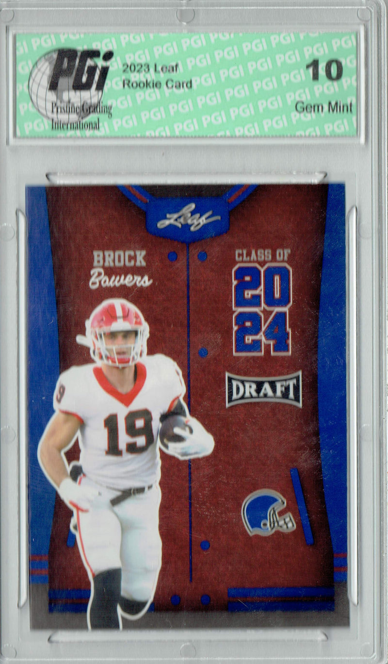 Brock Bowers 2023 Leaf Football #76 Blue SP Class of 2024 Rookie Card PGI 10