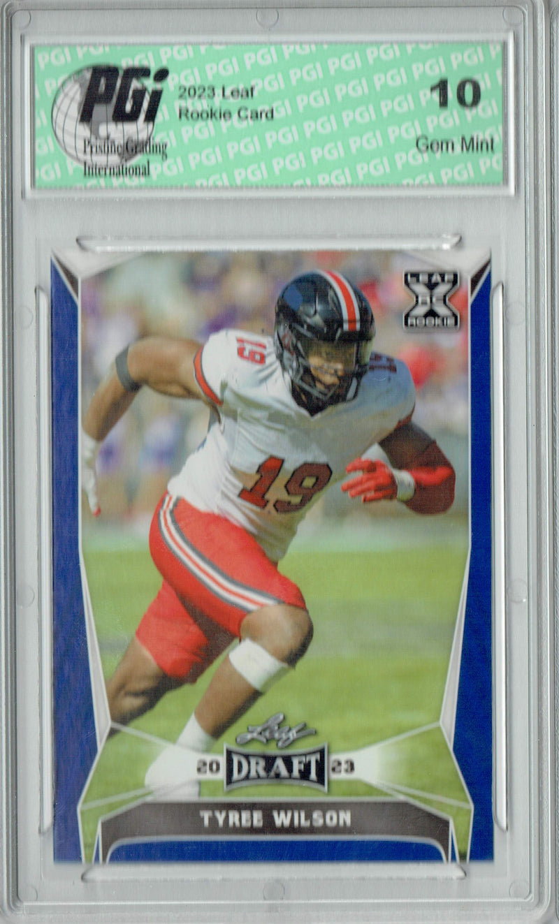 Tyree Wilson Rookie Card PGI 10 Gem Mint Football Trading Card 2023 Leaf Football #72 Blue SP