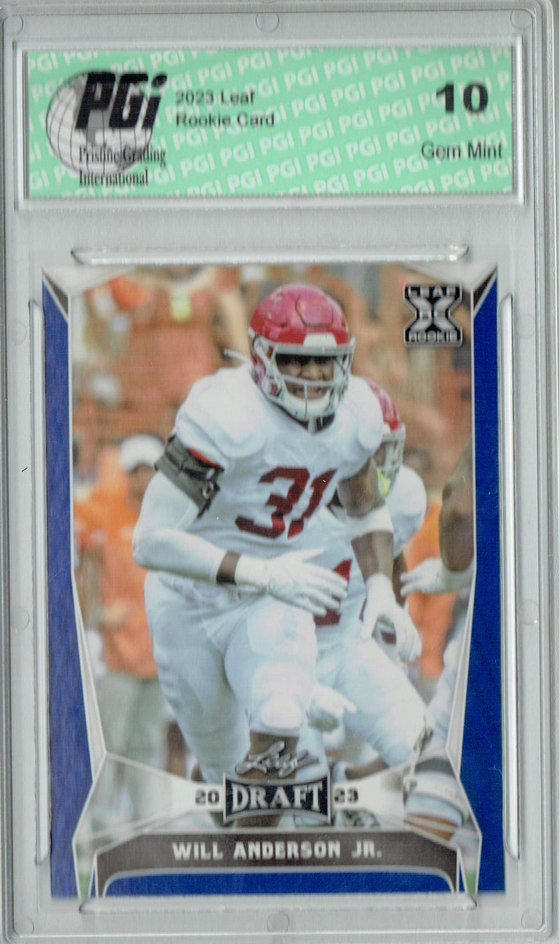 Will Anderson Jr. Rookie Card PGI 10 Gem Mint Football Trading Card 2023 Leaf Football #73 Blue SP