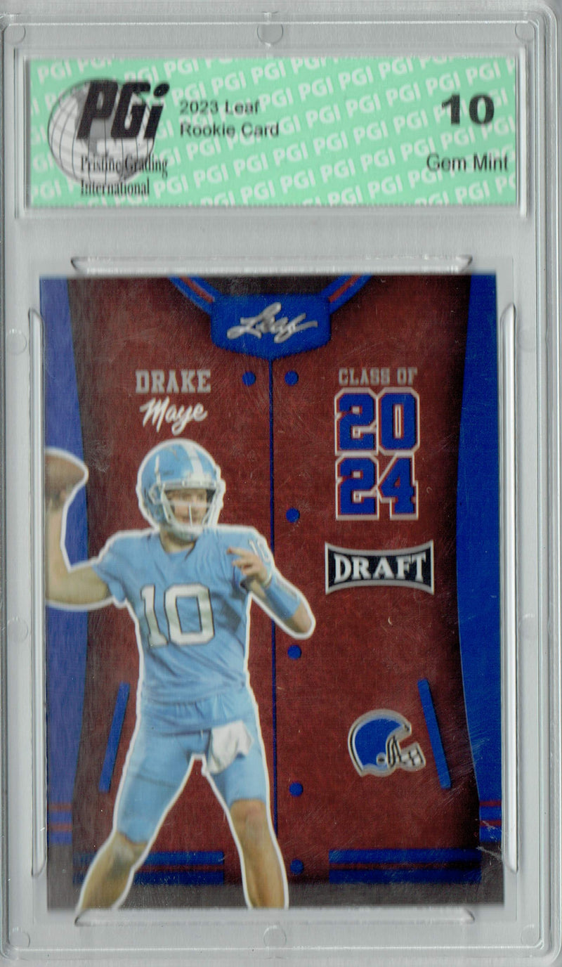Drake Maye Rookie Card New England PGI 10 Gem Mint Football Trading Card 2023 Leaf Football #79 Blue SP Class of 2027