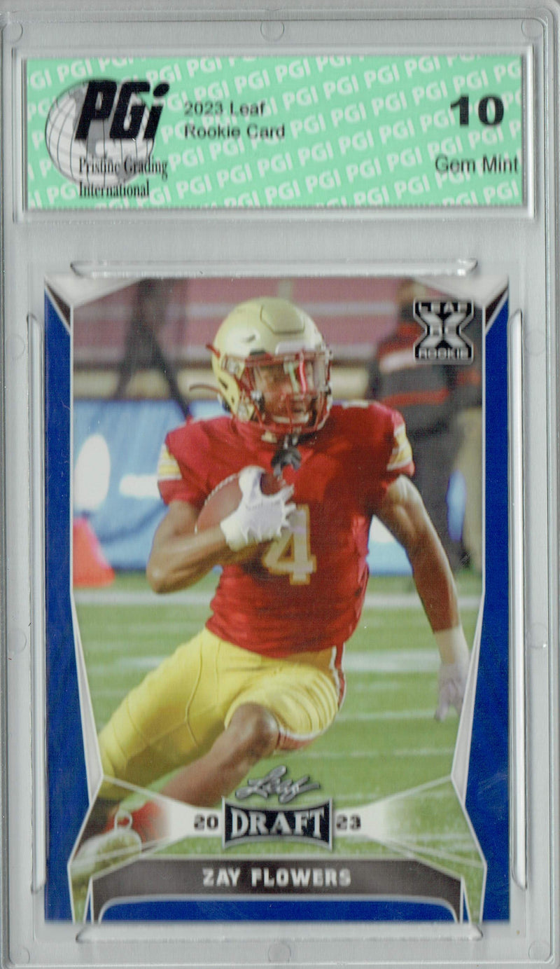 Zay Flowers Rookie Card PGI 10 Gem Mint Football Trading Card 2023 Leaf Football #75 Blue SP