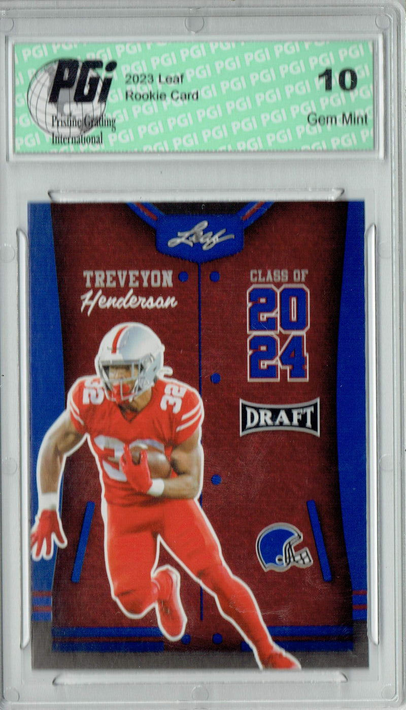 TreVeyon Henderson 2023 Leaf Football #81 Blue Class of 2029 Rookie Card PGI 10