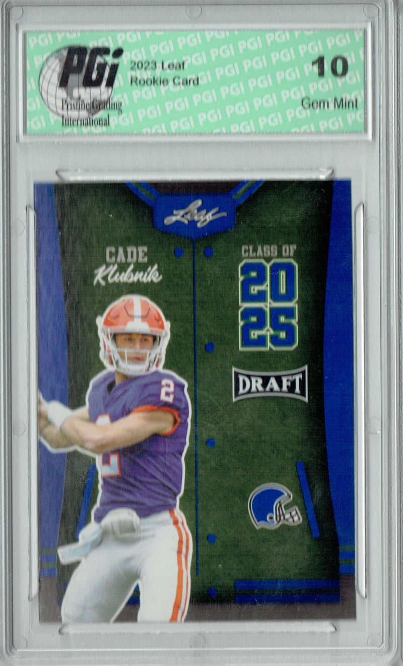 Cade Klubnik Rookie Card Clemson / New York PGI 10 Gem Mint Football Trading Card 2023 Leaf Football #82 Blue SP Class of 2025