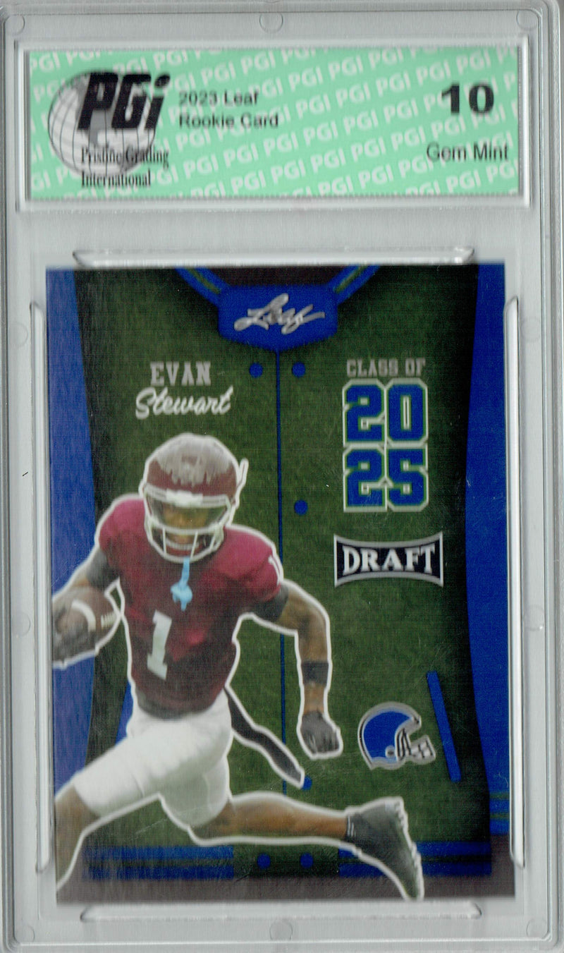Evan Stewart Rookie Card PGI 10 Gem Mint Football Trading Card 2023 Leaf Football #83 Blue SP Class of 2026