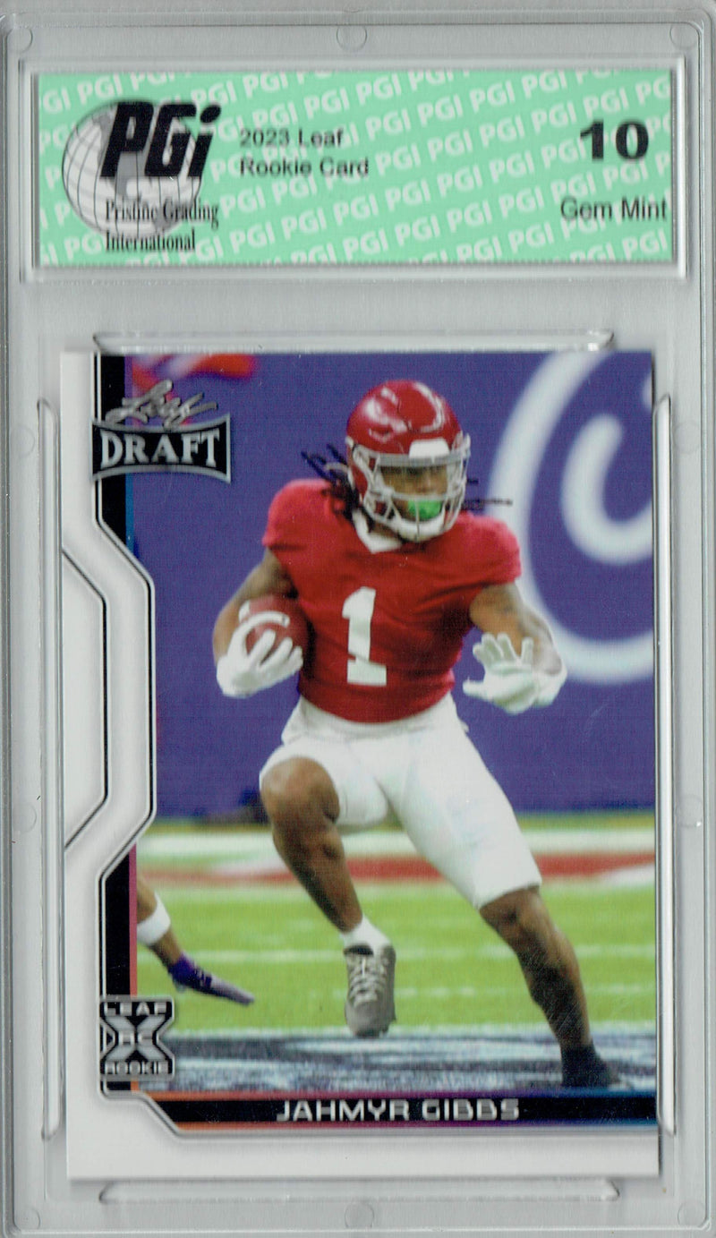 Jahmyr Gibbs Rookie Card Detroit PGI 10 Gem Mint Football Trading Card 2023 Leaf Football #B1-8 Special Edition