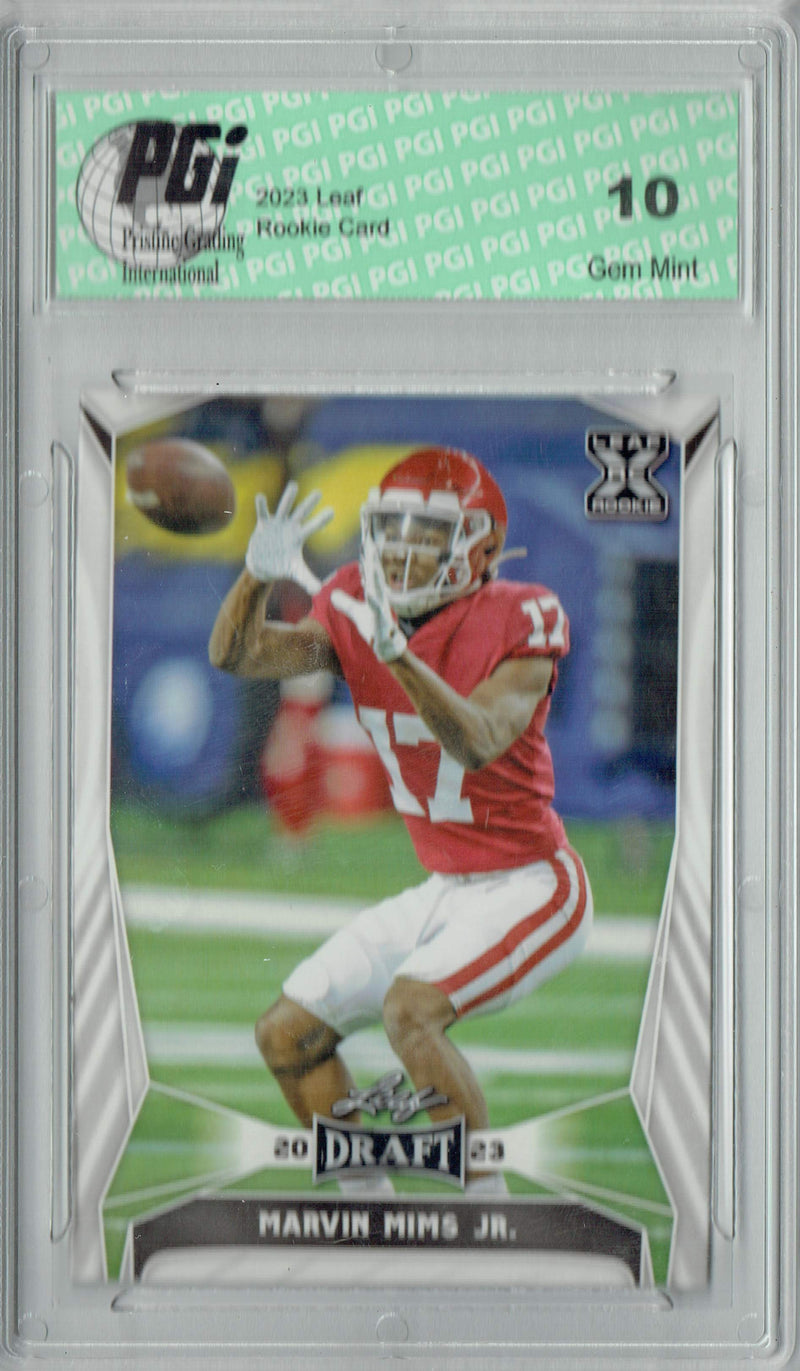 Marvin Mims Jr. Rookie Card PGI 10 Gem Mint Football Trading Card 2023 Leaf Football #60