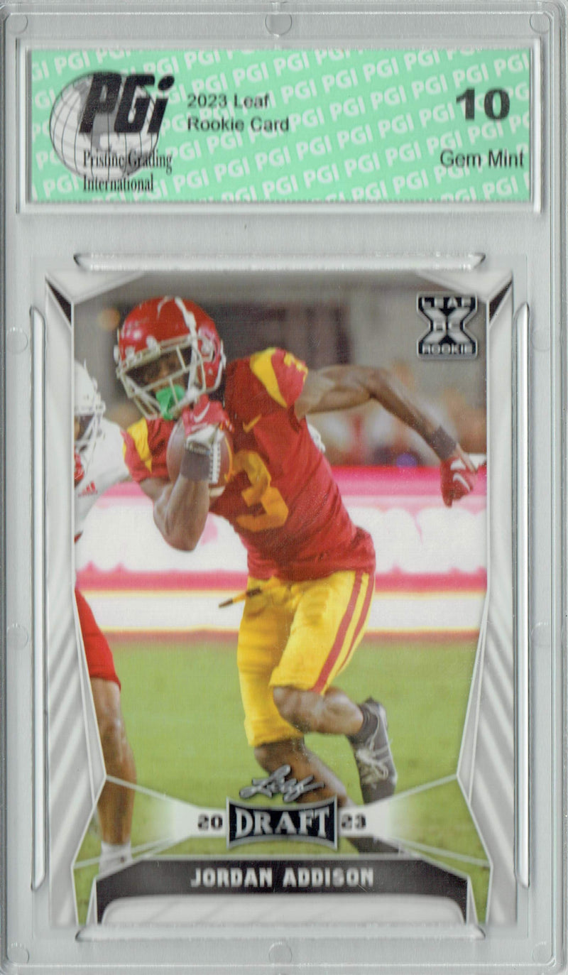 Jordan Addison Rookie Card Minnesota PGI 10 Gem Mint Football Trading Card 2023 Leaf Football #56