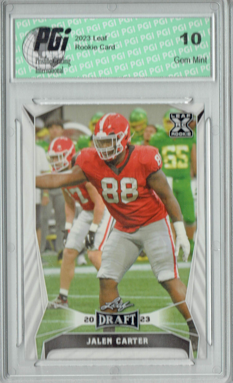 Jalen Carter Rookie Card PGI 10 Gem Mint Football Trading Card 2023 Leaf Football #52