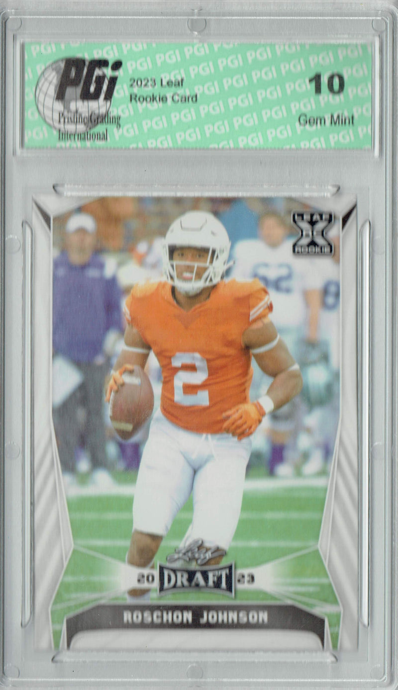 Roschon Johnson Rookie Card PGI 10 Gem Mint Football Trading Card 2023 Leaf Football #68