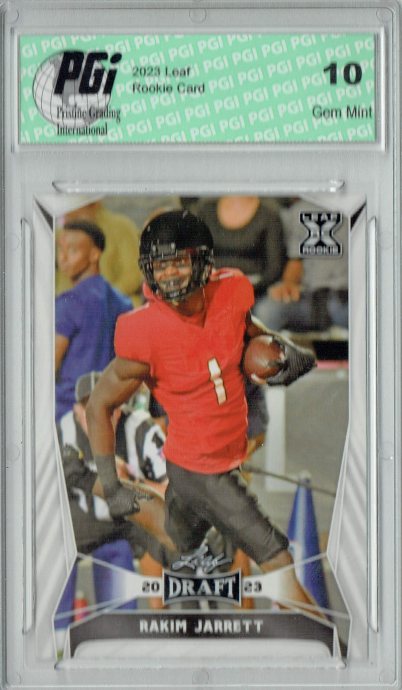 Rakim Jarrett Rookie Card PGI 10 Gem Mint Football Trading Card 2023 Leaf Football #65