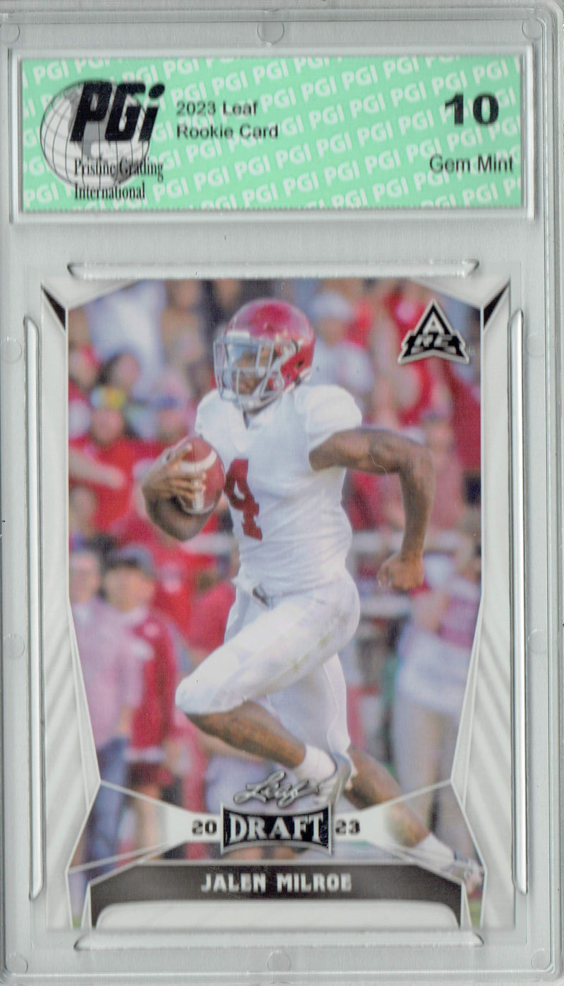 Jalen Milroe Rookie Card Alabama / Seattle PGI 10 Gem Mint Football Trading Card 2023 Leaf Football #36