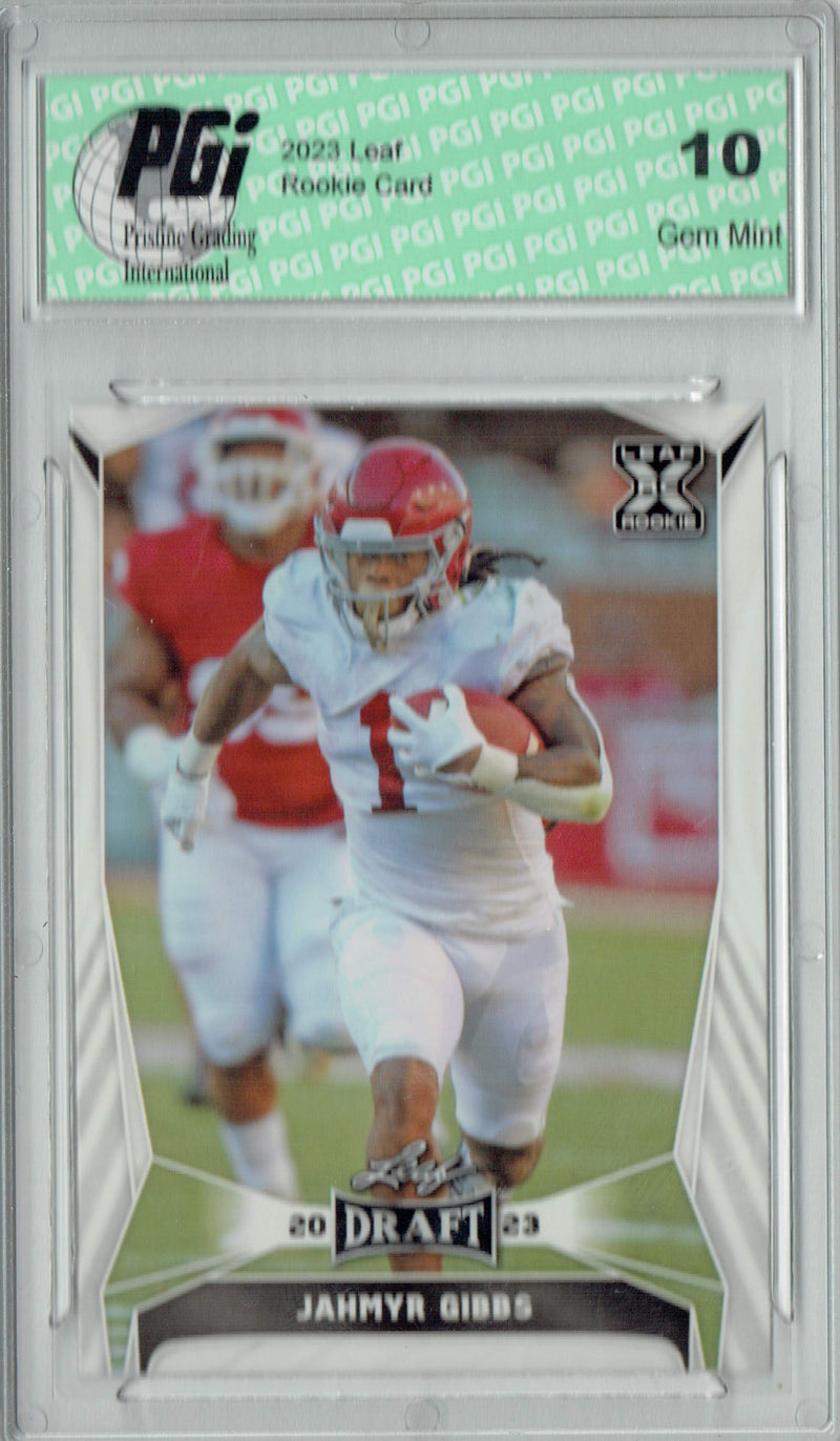Jahmyr Gibbs Rookie Card PGI 10 Gem Mint Football Trading Card 2023 Leaf Football #50