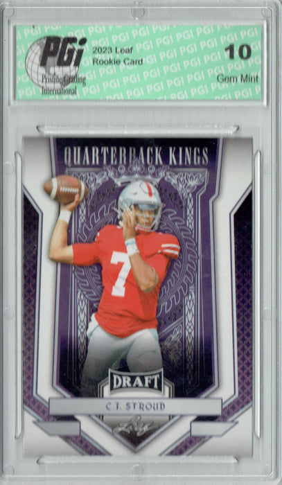 C.J. Stroud 2023 Leaf Football #90 Quarterback Kings Rookie Card PGI 10