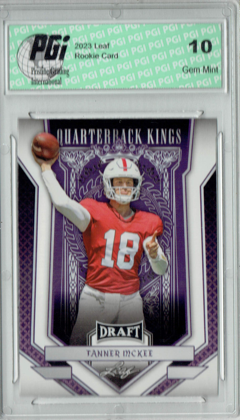 Tanner McKee Rookie Card PGI 10 Gem Mint Football Trading Card 2023 Leaf Football #94 Quarterback Kings