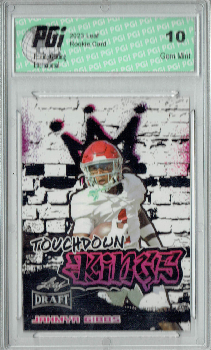 Jahmyr Gibbs Rookie Card Detroit PGI 10 Gem Mint Football Trading Card 2023 Leaf Football #96 Touchdown Kings