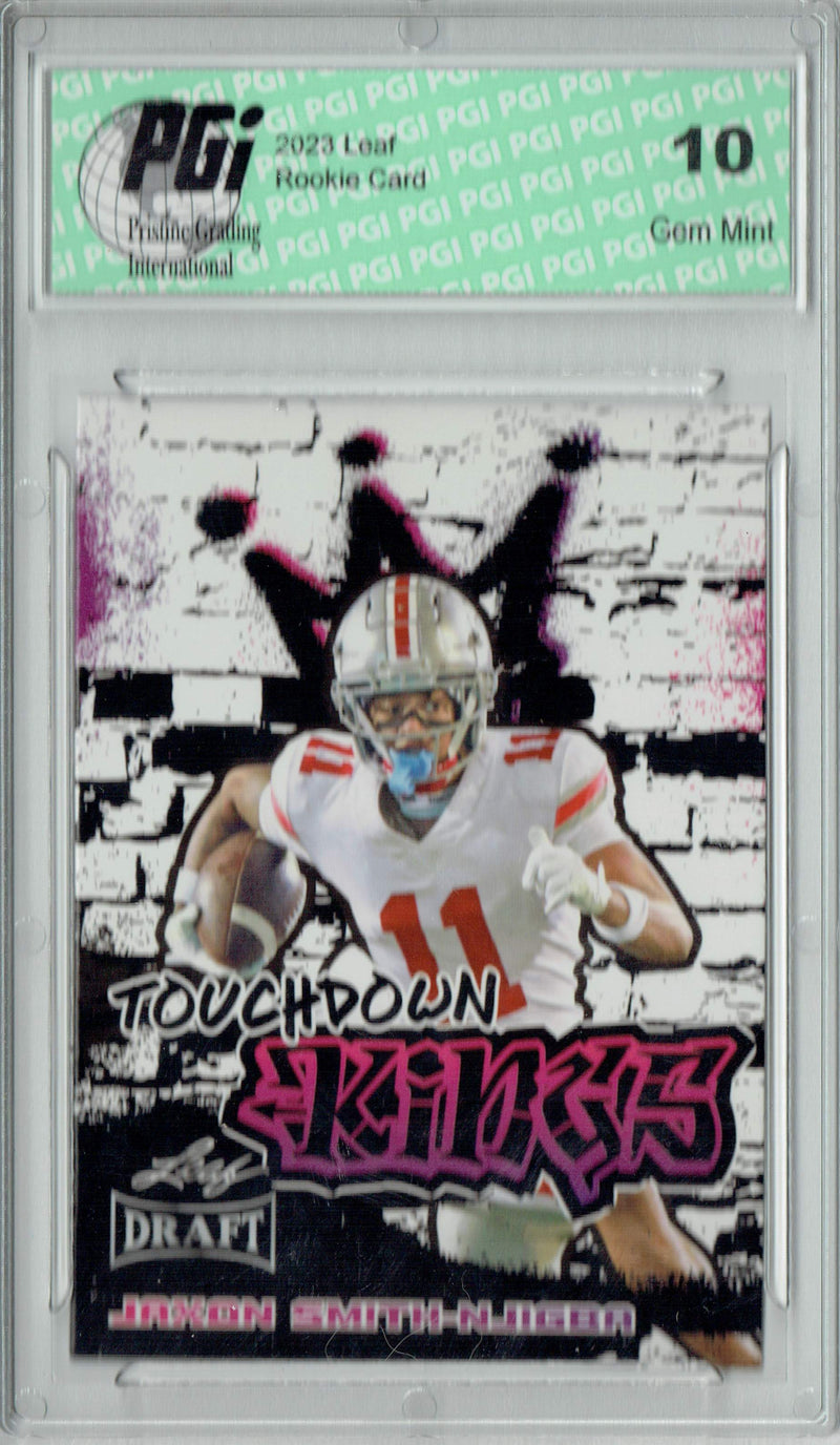 Jaxon Smith-Njigba Rookie Card PGI 10 Gem Mint Football Trading Card 2023 Leaf Football #97 Touchdown Kings
