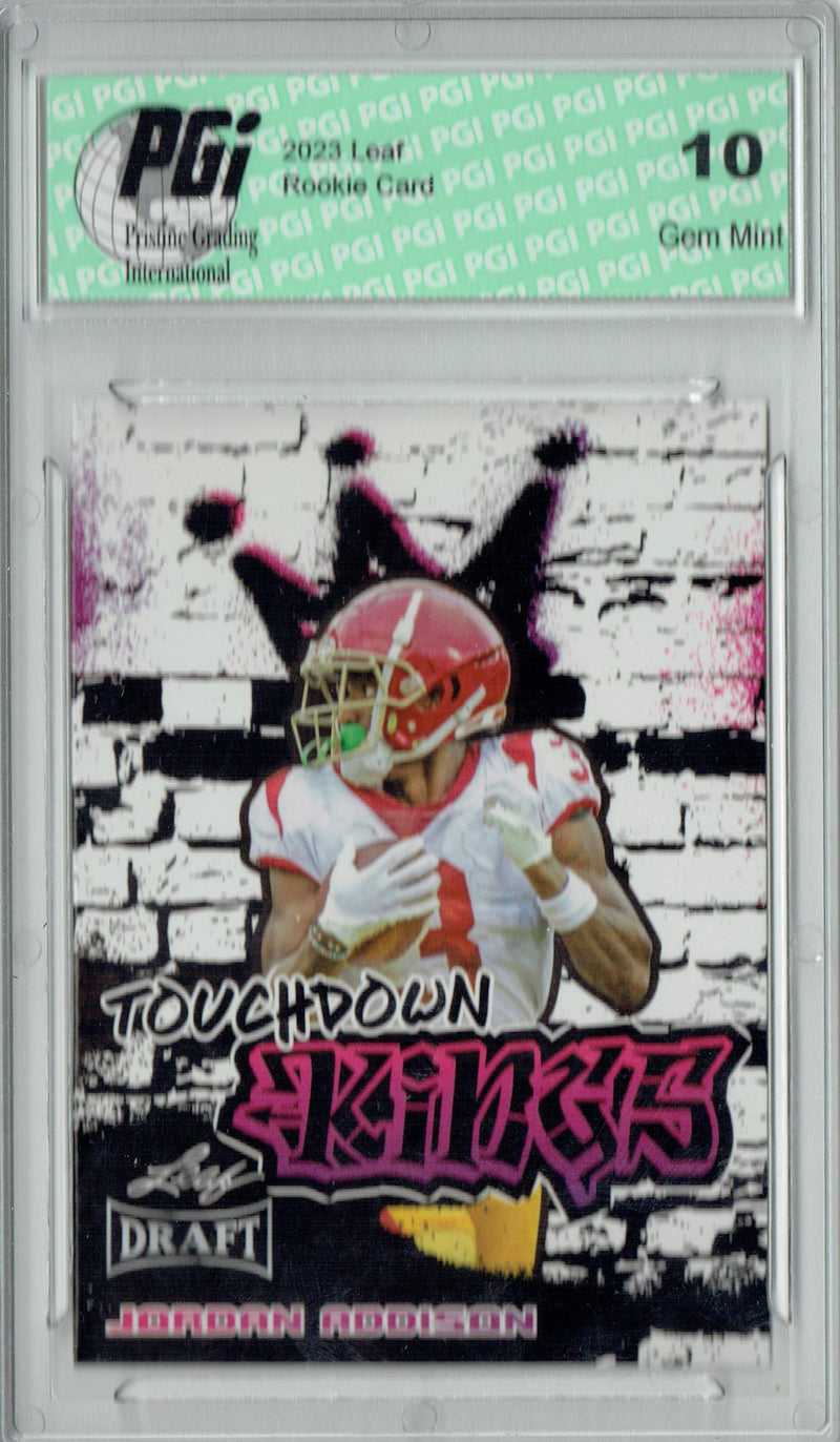 Jordan Addison Rookie Card Minnesota PGI 10 Gem Mint Football Trading Card 2023 Leaf Football #98 Touchdown Kings