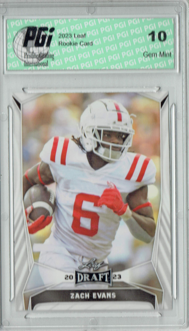 Zach Evans Rookie Card PGI 10 Gem Mint Football Trading Card 2023 Leaf Football #31 Gold SP
