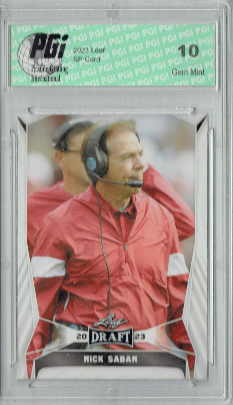Nick Saban Trading Card PGI 10 Gem Mint Football Card 2023 Leaf Football #26 Alabama Head Coach