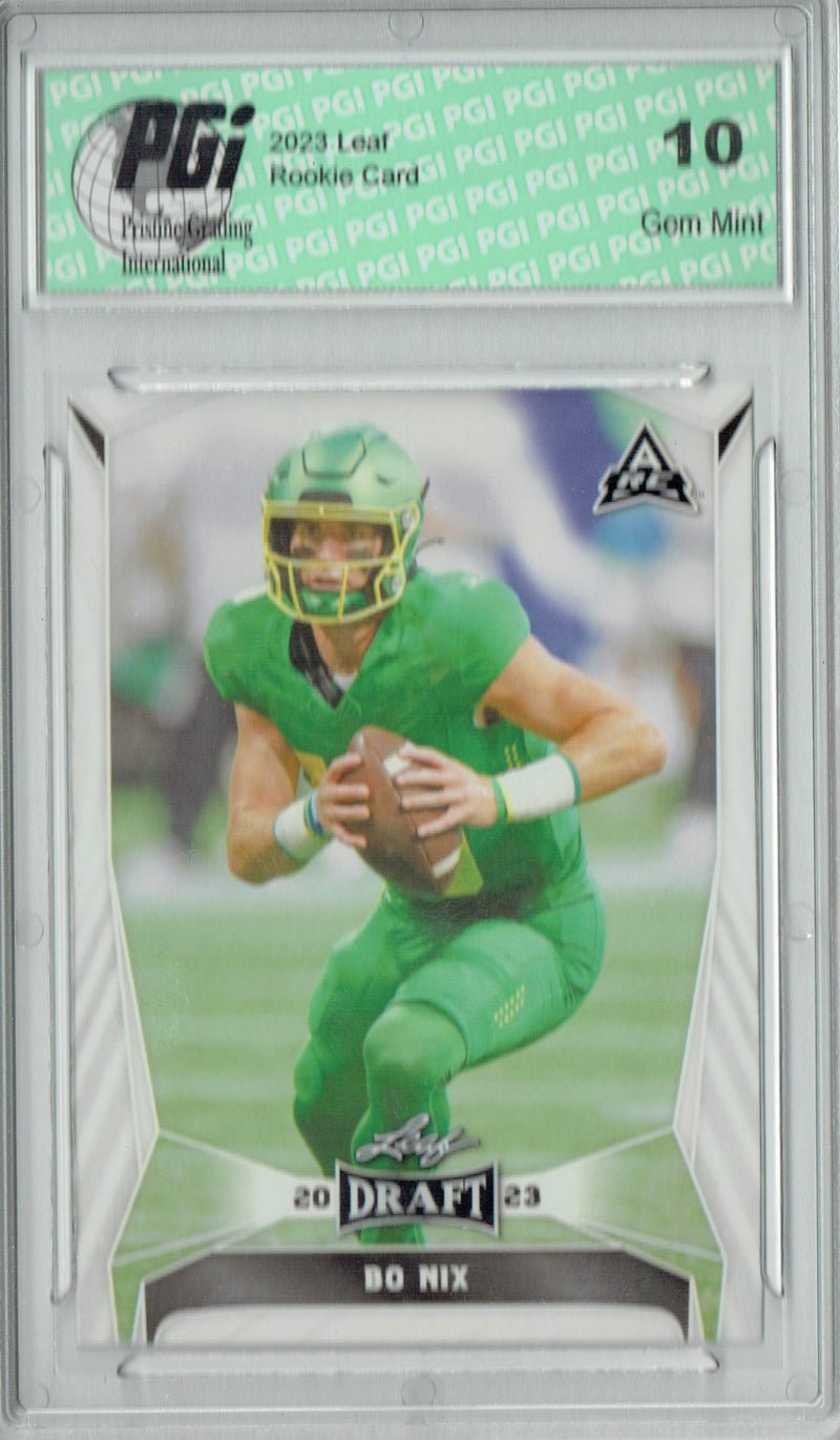 Bo Nix Rookie Card Oregon / Denver PGI 10 Gem Mint Football Trading Card 2023 Leaf Football #32 Gold SP