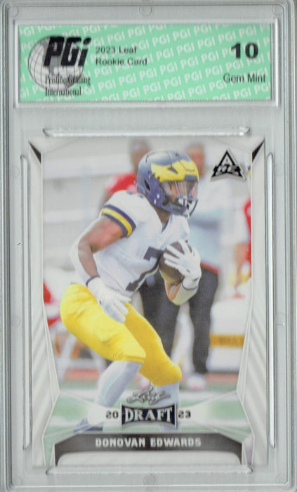 Donovan Edwards 2023 Leaf Football #33 Rookie Card PGI 10