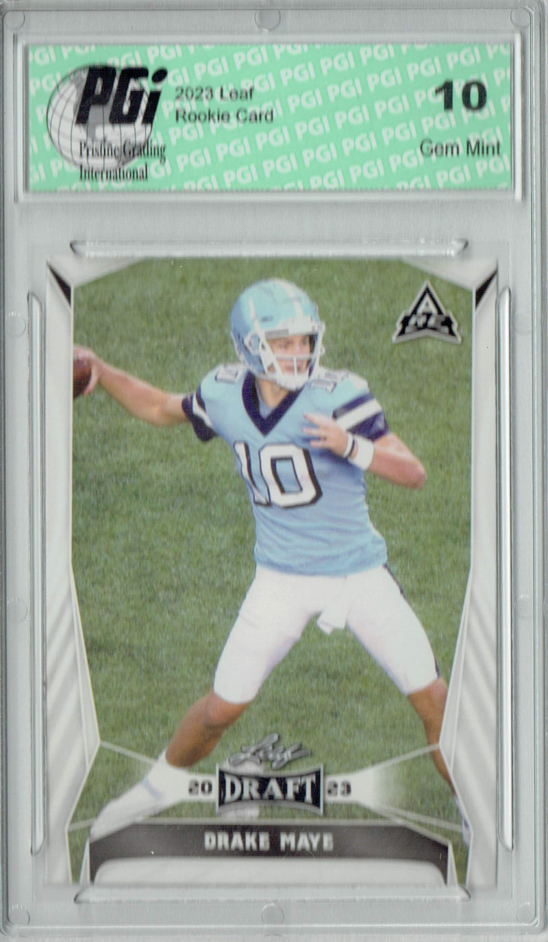 Drake Maye Rookie Card New England PGI 10 Gem Mint Football Trading Card 2023 Leaf Football #34 Gold SP