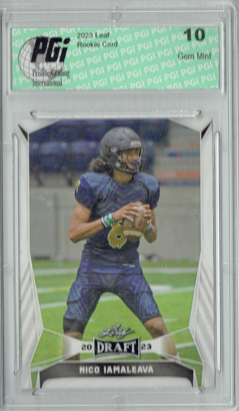 Nico Iamaleava Rookie Card Tennessee / UCLA PGI 10 Gem Mint Football Trading Card 2023 Leaf Football #27 Gold SP