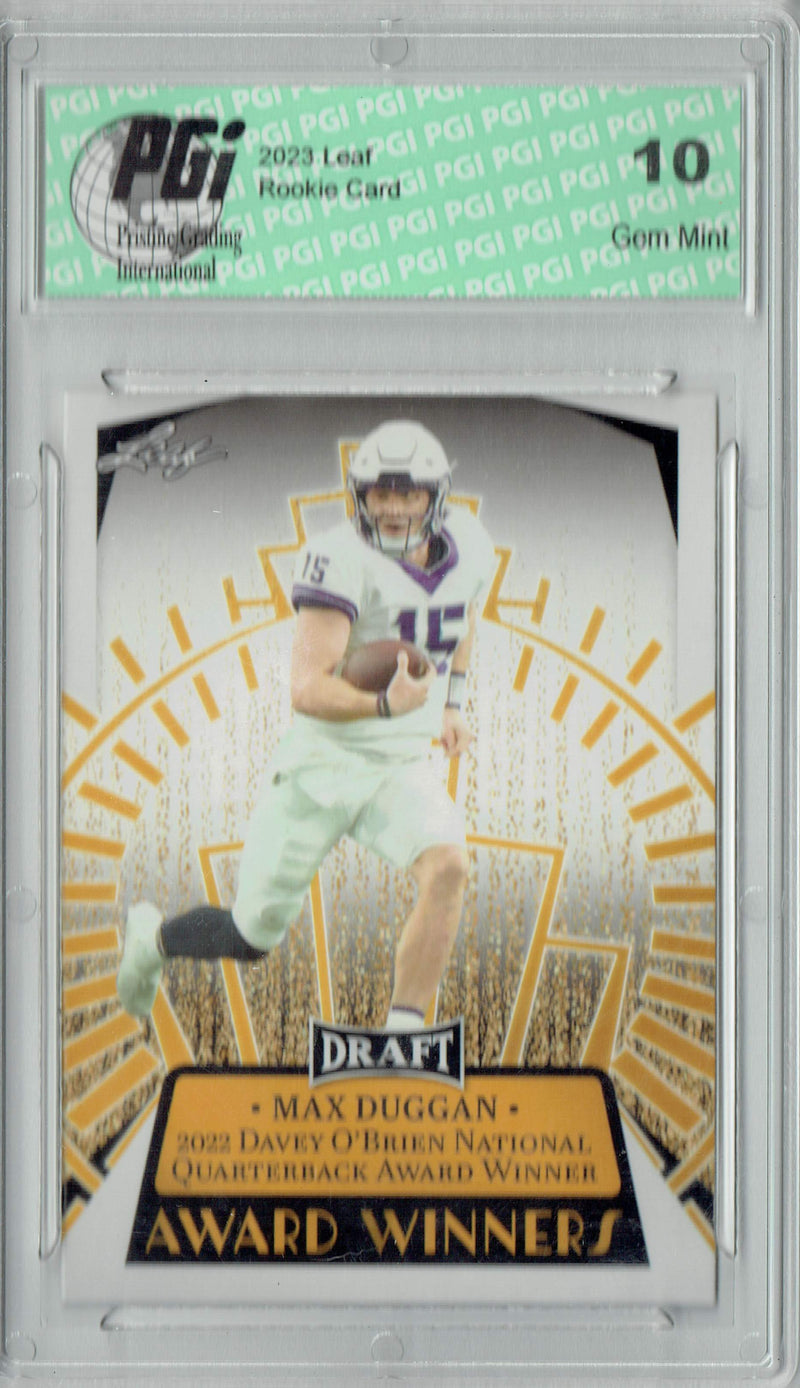 Max Duggan Rookie Card PGI 10 Gem Mint Football Trading Card 2023 Leaf Football #16 Award Winners