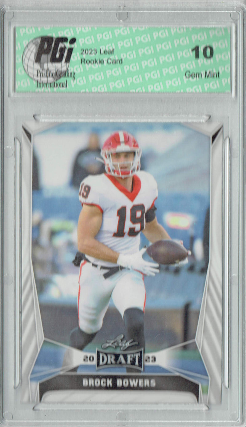 Brock Bowers Rookie Card Georgia / Las Vegas PGI 10 Gem Mint Football Trading Card 2023 Leaf Football #18 Gold Short Print