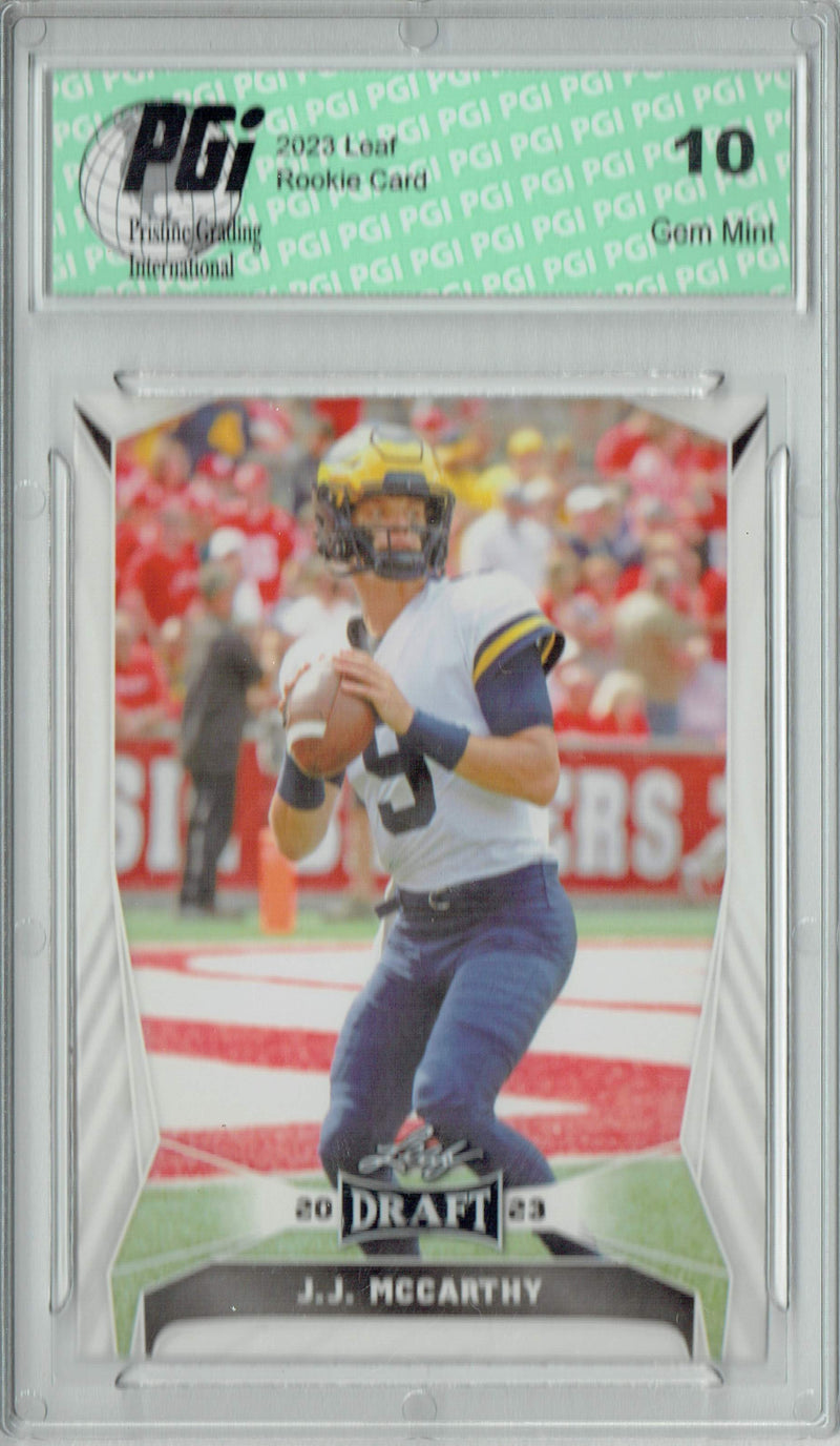 J.J. McCarthy Rookie Card Minnesota PGI 10 Gem Mint Football Trading Card 2023 Leaf Football #22 Gold Short Print