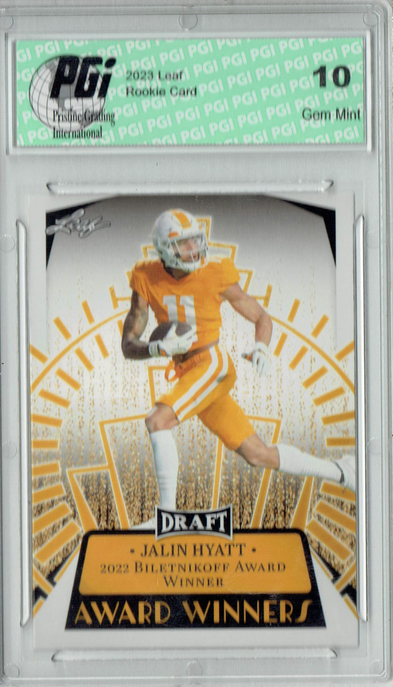 Jalin Hyatt Rookie Card PGI 10 Gem Mint Football Trading Card 2023 Leaf Football #15 Award Winners