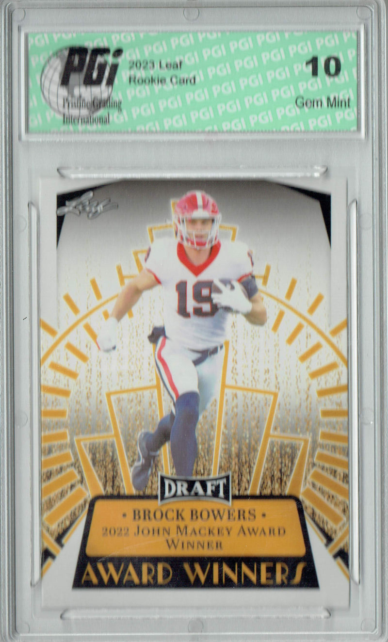 Brock Bowers Rookie Card Georgia / Las Vegas PGI 10 Gem Mint Football Trading Card 2023 Leaf Football #13 Award Winners