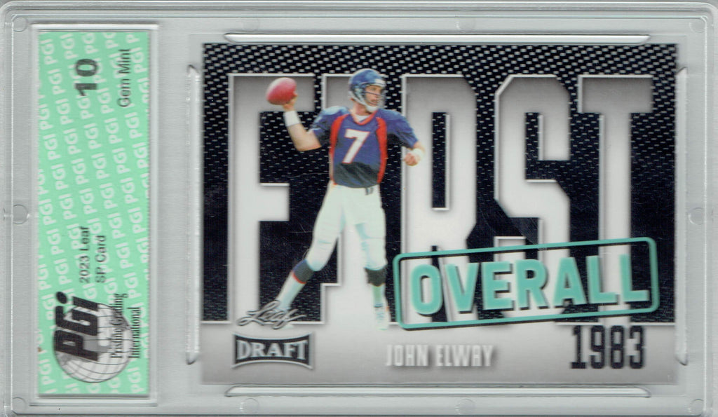 John Elway 2023 Leaf Football #4 Green SP First Overall Trading Card PGI 10