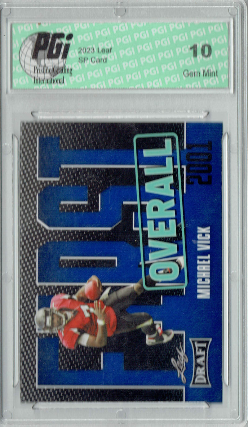 Michael Vick Trading Card PGI 10 Gem Mint Football Card 2023 Leaf Football #9 Blue SP First Overall