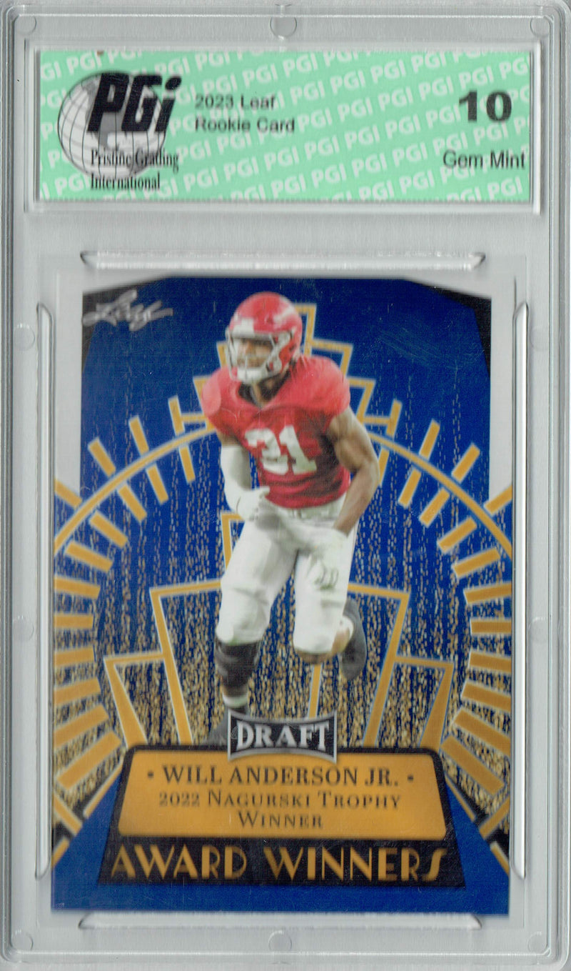 Will Anderson Jr. Rookie Card PGI 10 Gem Mint Football Trading Card 2023 Leaf Football #17 Blue Award Winners
