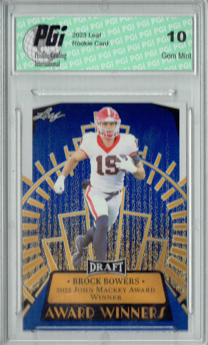 Brock Bowers 2023 Leaf Football #13 Blue SP Award Winners Rookie Card PGI 10