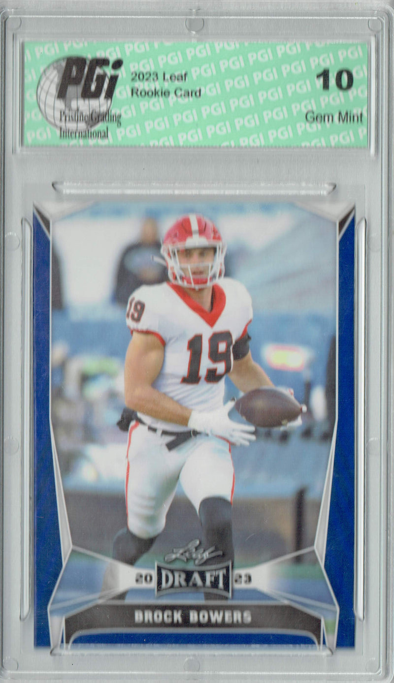 Brock Bowers Rookie Card Georgia / Las Vegas PGI 10 Gem Mint Football Trading Card 2023 Leaf Football #18 Blue Short Print