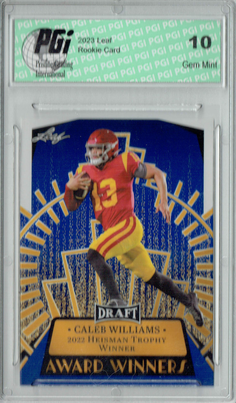 Caleb Williams Rookie Card USC / Chicago PGI 10 Gem Mint Football Trading Card 2023 Leaf Football #14 Blue SP Award Winners
