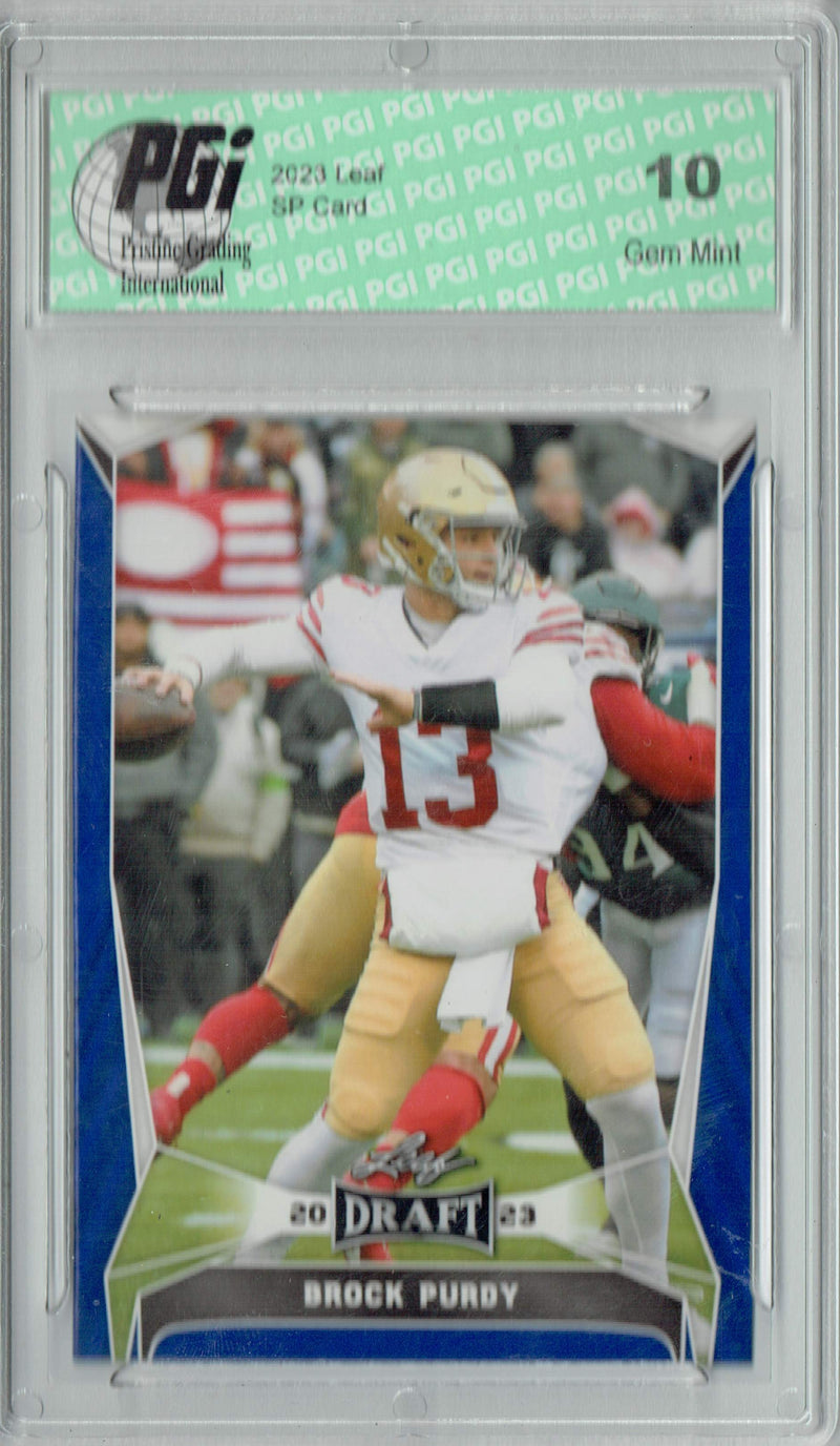 Brock Prdy Trading Card PGI 10 Gem Mint Football Card 2023 Leaf Football #19 Blue Short Print