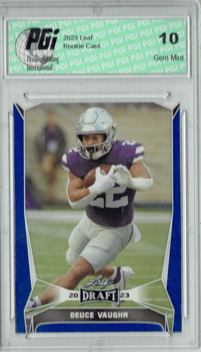 Deuce Vaughn Rookie Card PGI 10 Gem Mint Football Trading Card 2023 Leaf Football #21 Blue Short Print