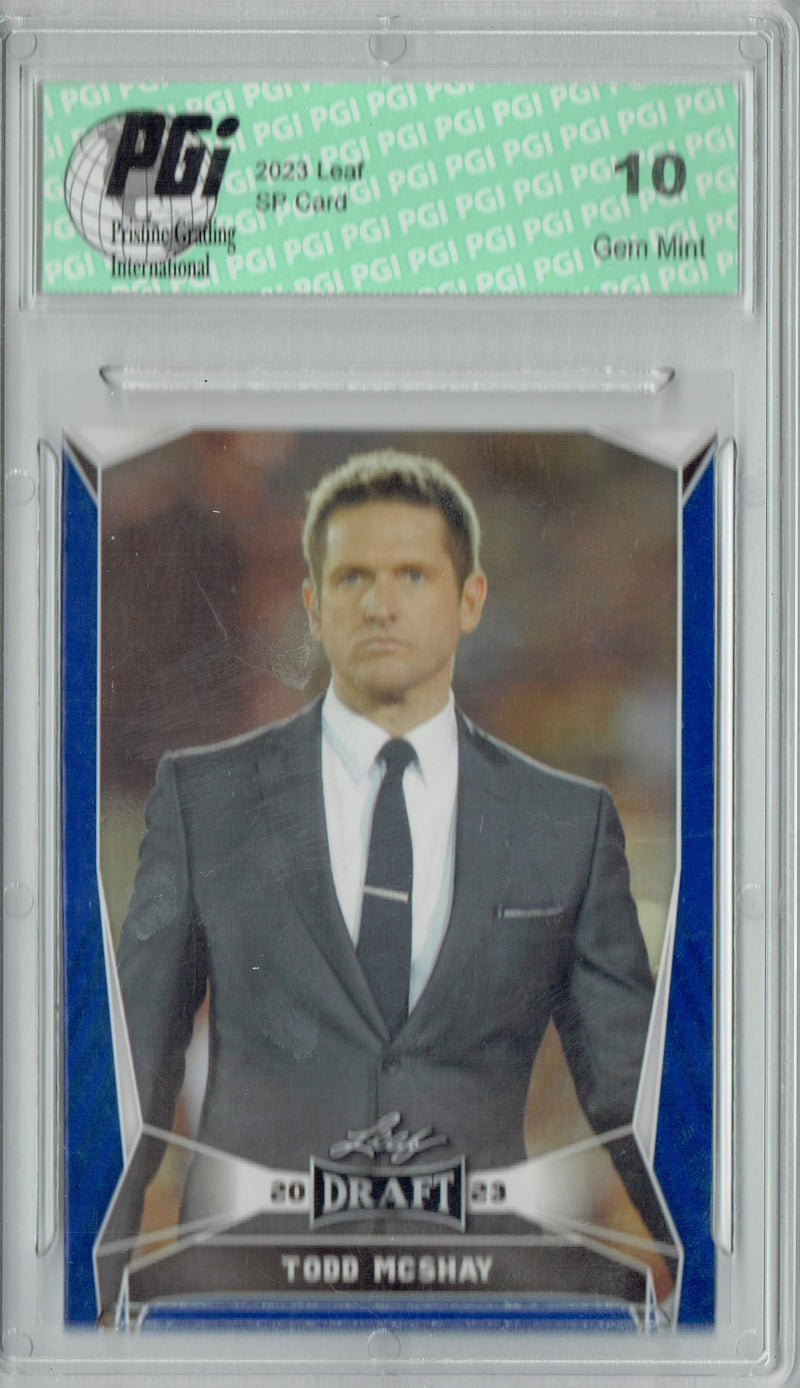 Todd McShay Trading Card PGI 10 Gem Mint Football Card 2023 Leaf Football #30 Blue SP College Analyst