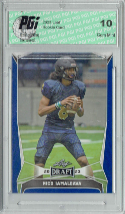 Nico Iamaleava 2023 Leaf Football #27 Blue SP Rookie Card PGI 10