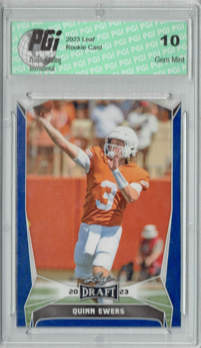 Quinn Ewers Rookie Card Texas PGI 10 Gem Mint Football Trading Card 2023 Leaf Football #28 Blue SP Texas