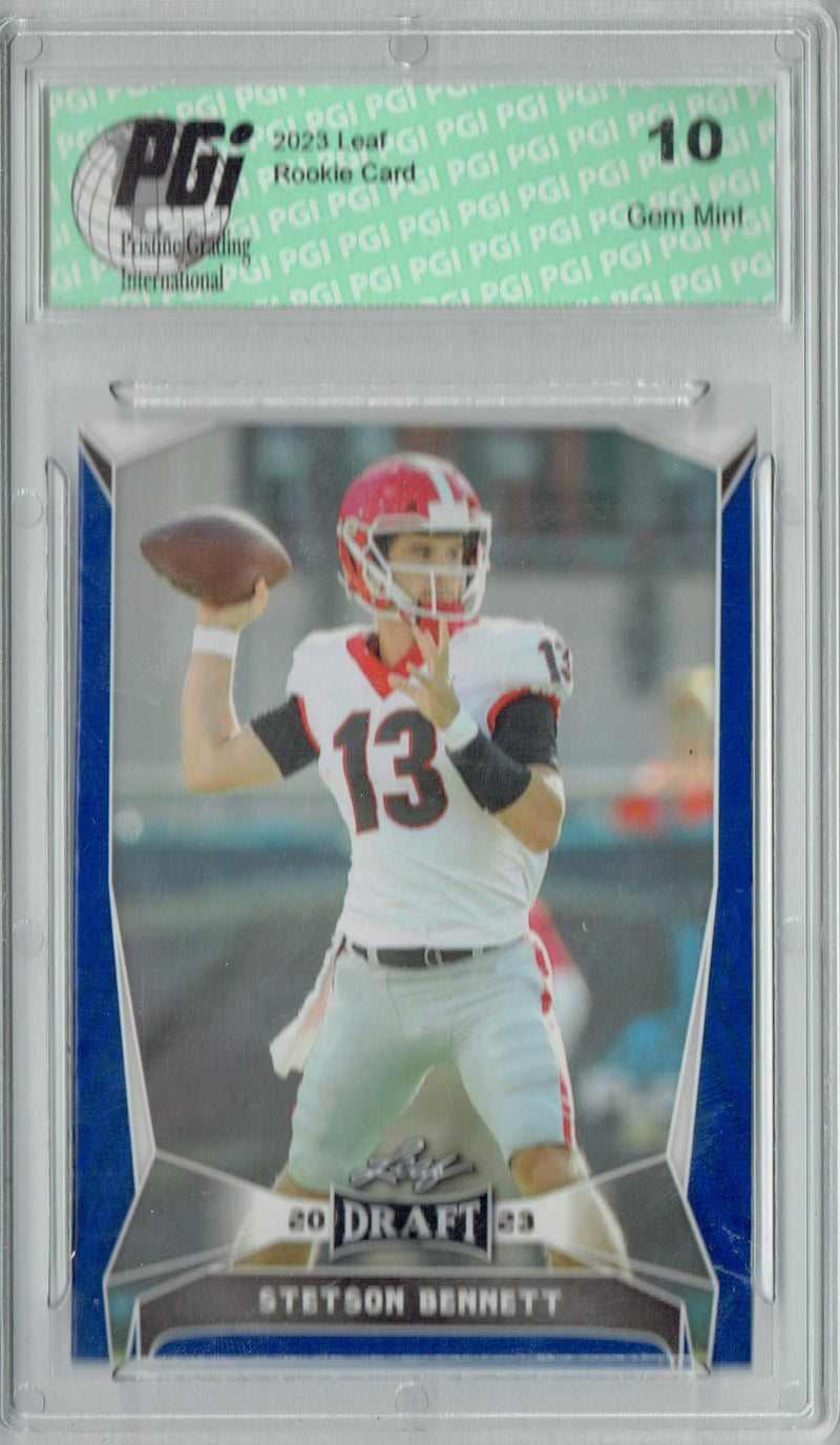 Stetson Bennett Rookie Card Georgia / Los Angeles PGI 10 Gem Mint Football Trading Card 2023 Leaf Football #29 Blue SP Georgia