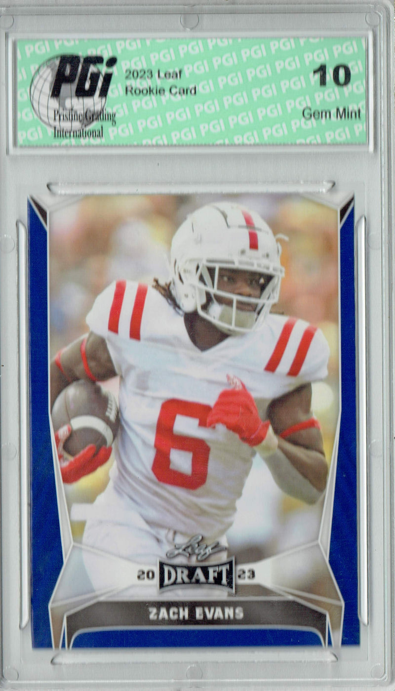 Zach Evans Rookie Card PGI 10 Gem Mint Football Trading Card 2023 Leaf Football #31 Blue SP