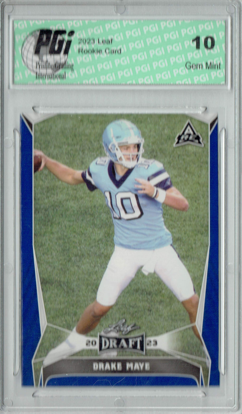 Drake Maye Rookie Card New England PGI 10 Gem Mint Football Trading Card 2023 Leaf Football #34 Blue SP