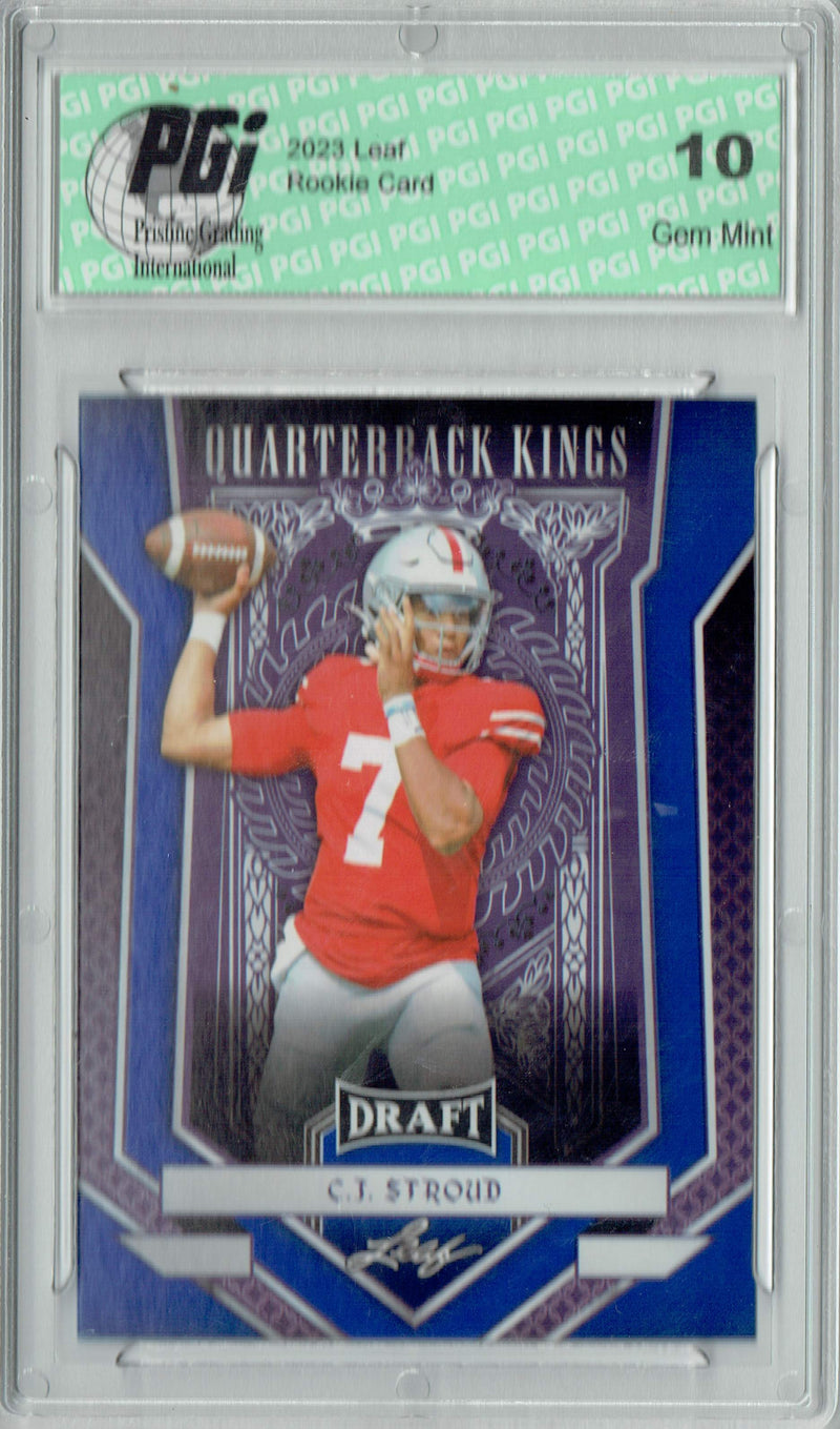 C.J. Stroud Rookie Card Ohio State / Houston PGI 10 Gem Mint Football Trading Card 2023 Leaf Football #90 Blue SP Quarterback Kings