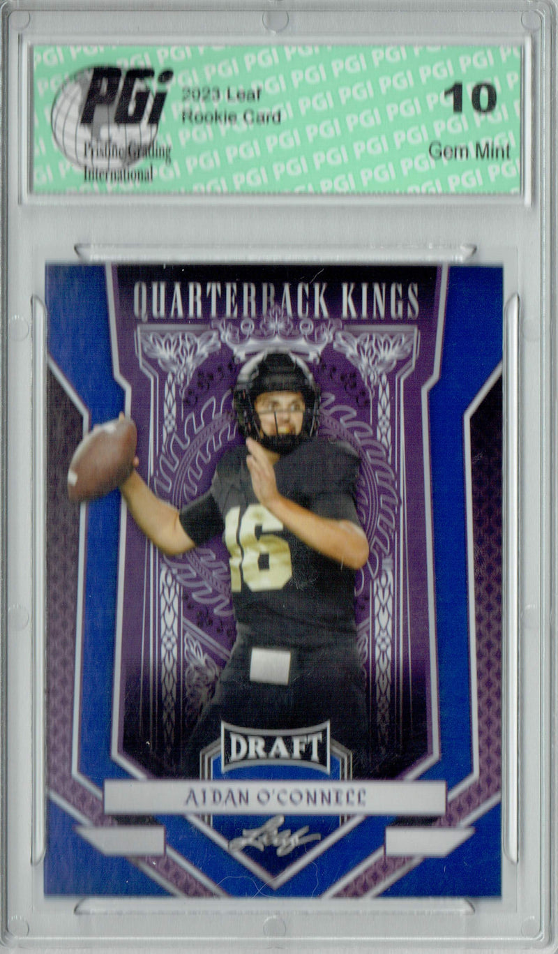 Aidan O'Connell Rookie Card PGI 10 Gem Mint Football Trading Card 2023 Leaf Football #87 Blue Quarterback Kings